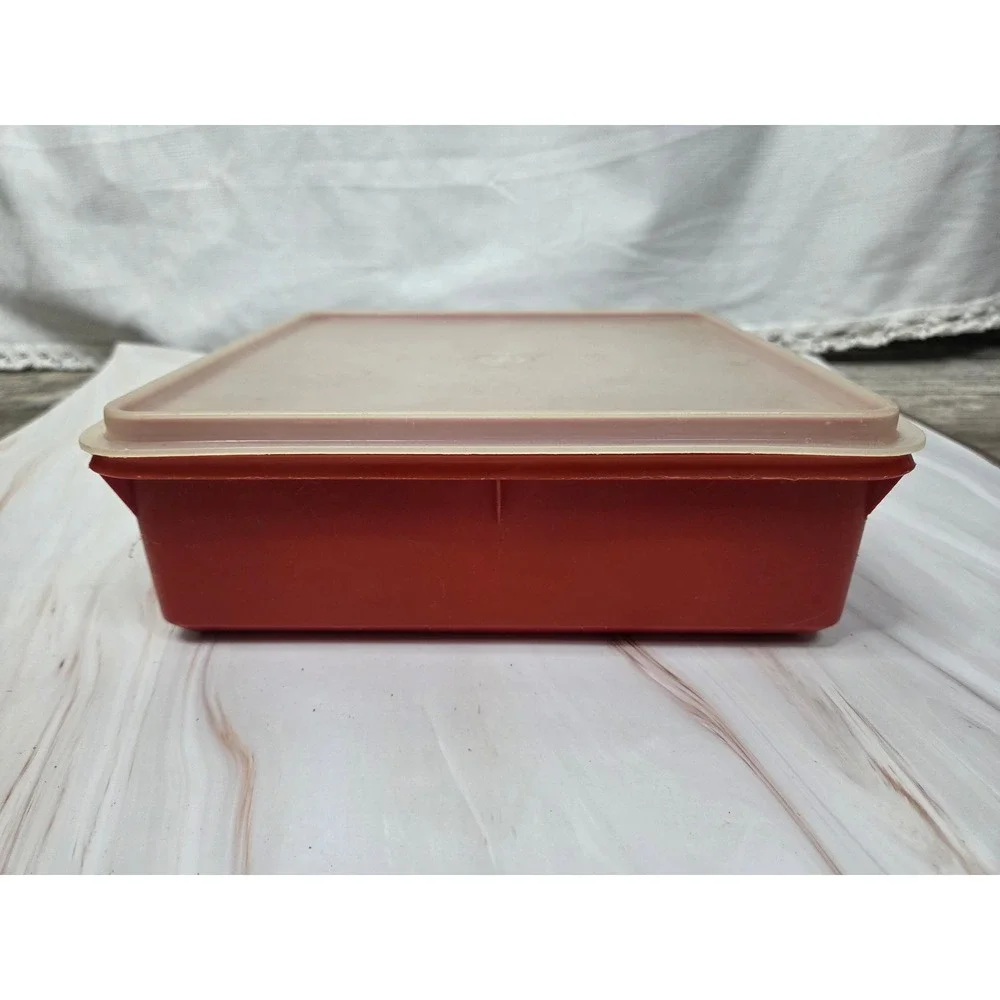 Vintage Tupperware Square Storage Container 811-20 Burnt Orange with Lid USA